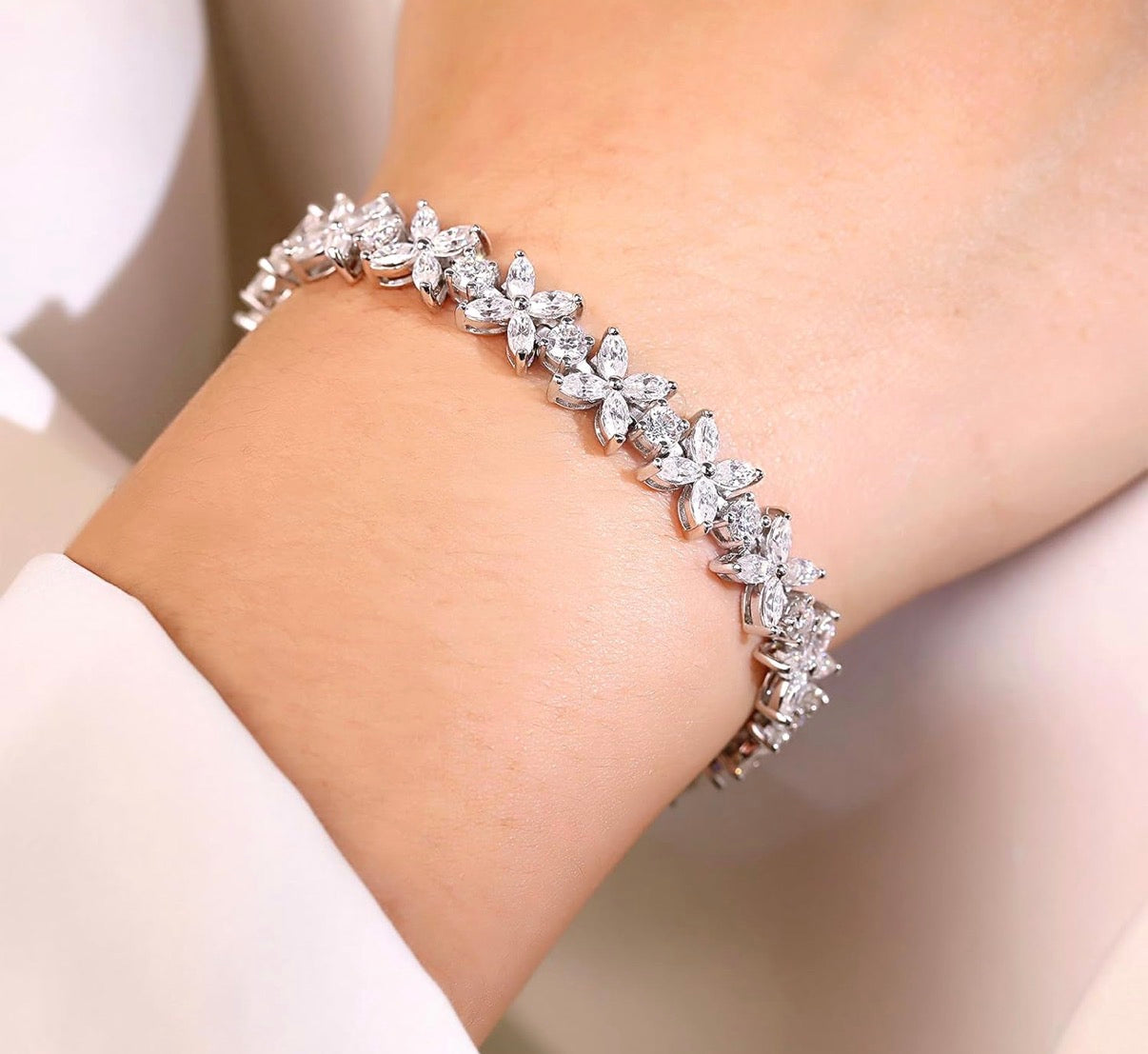 Moissanite Bracelet for Women, Butterfly Design, 925 Sterling Silver 18K White Gold Plated.