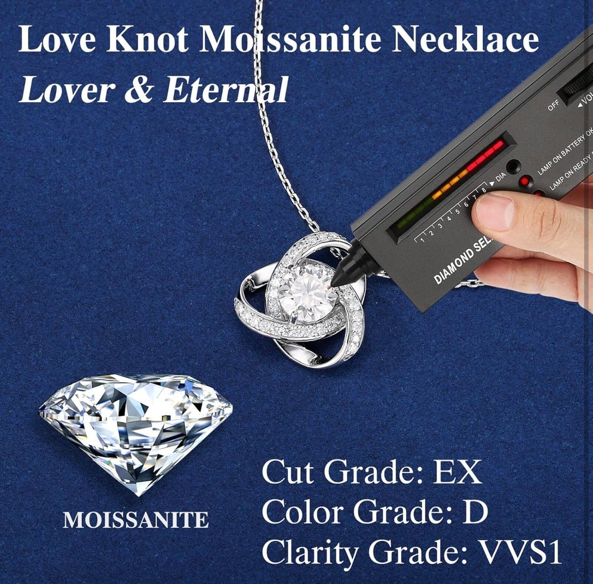 Love Knot Moissanite 1 Carat Necklace D Color VVS1 Clarity 925 Sterling Silver