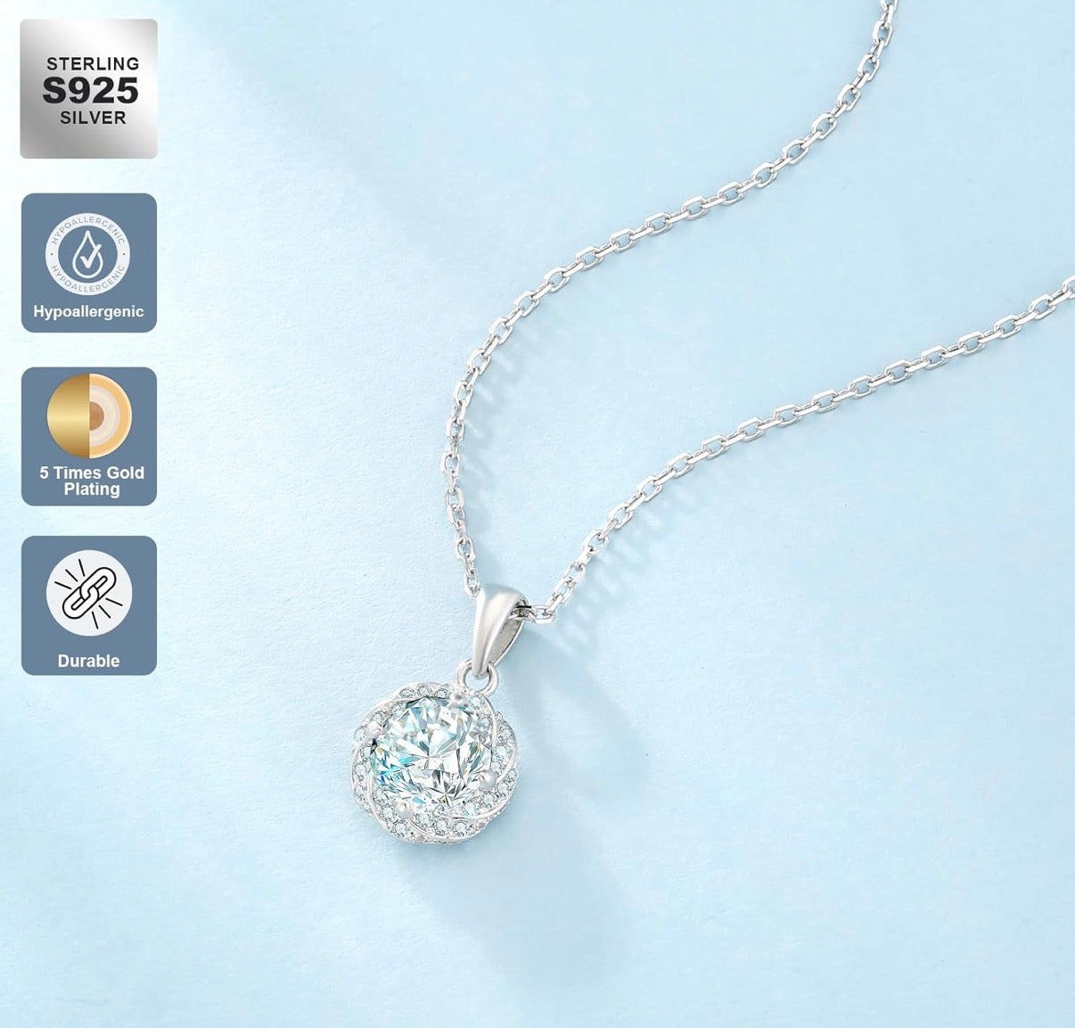 Moissanite Camellia Flower Necklace for Women, 0.3CT-1.0CT Lab Created Diamond with VVS1 Clarity D Color Moissanite Chain, White Gold Plated S925 Sterling Silver Necklace