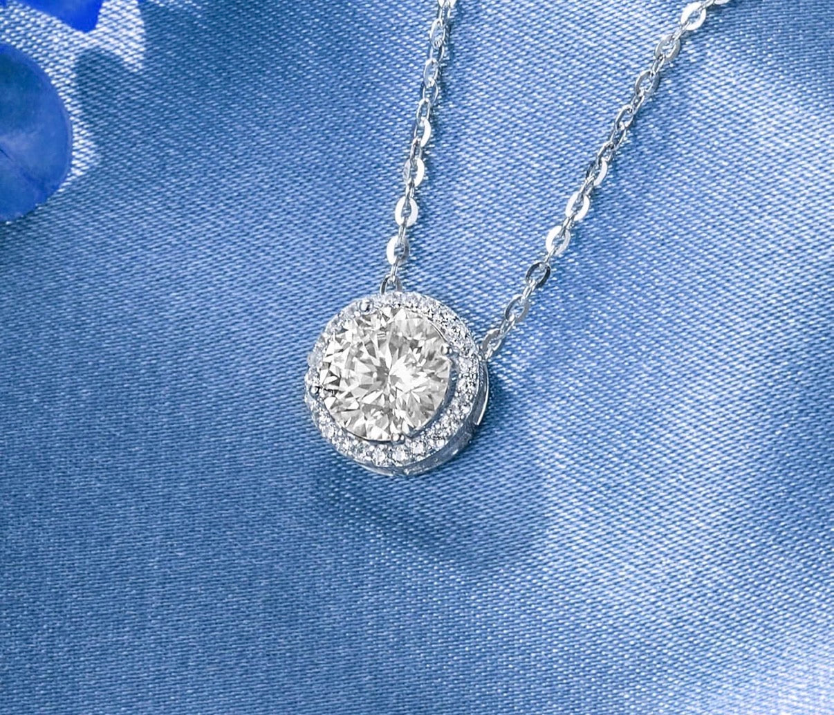 1 Carat Halo Pendant Moissanite 925 Sterling Silver Pendant Necklace Silver Earrings 18K White Gold Plated Jewelry Set