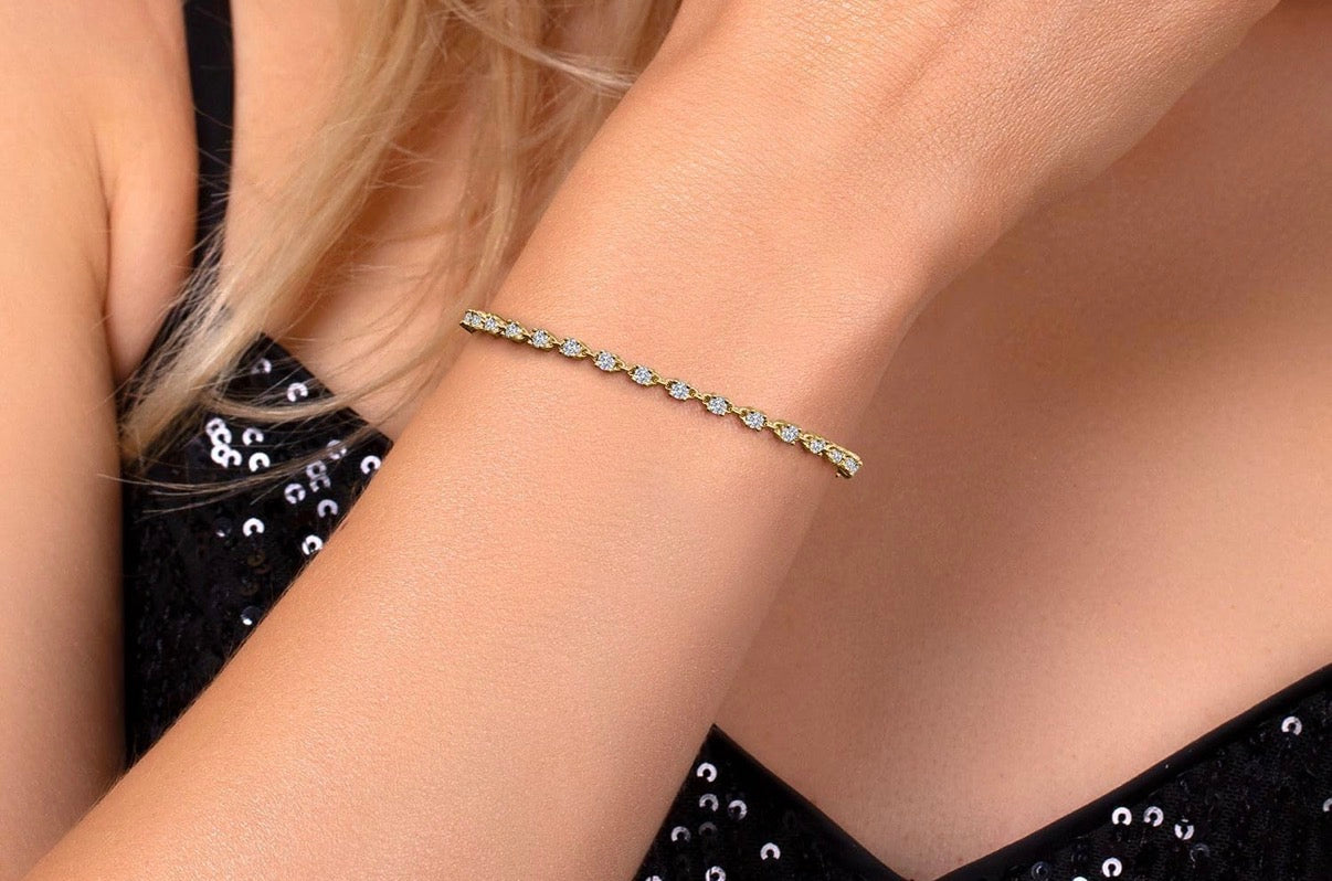 Moissanite Tennis Gold Tone Bracelet 925 Sterling Silver 1.76 Carat Round 2.5MM 7 Inch