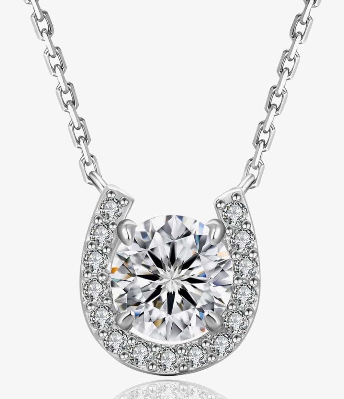 Moissanite Horseshoe Necklace for Women, 0.3CT-1.0CT Lab Created Diamond with VVS1 Clarity D Color Moissanite Chain, White Gold Plated S925 Sterling Silver Necklace
