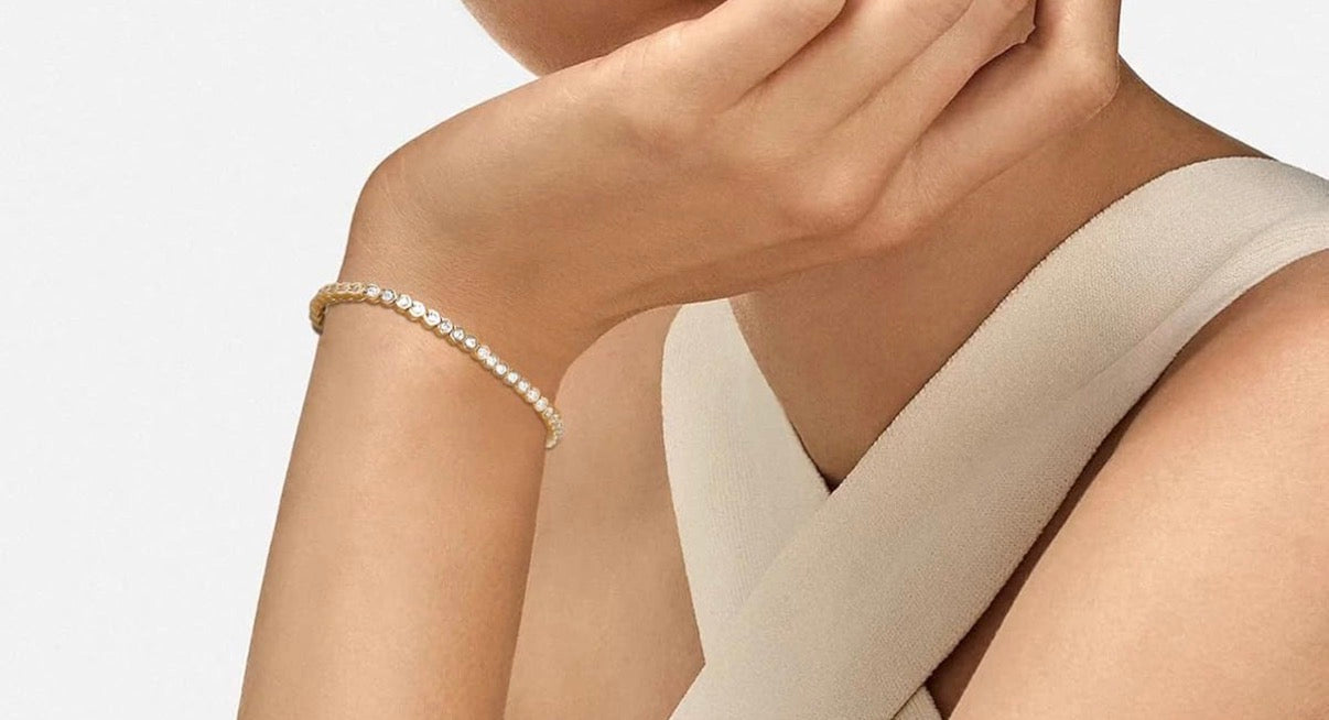 D Color VVS1 Clarity Moissanite Tennis Yellow Gold Bracelet 1.21 Carat Solid 925 Sterling Silver, 5.5-7.5inch