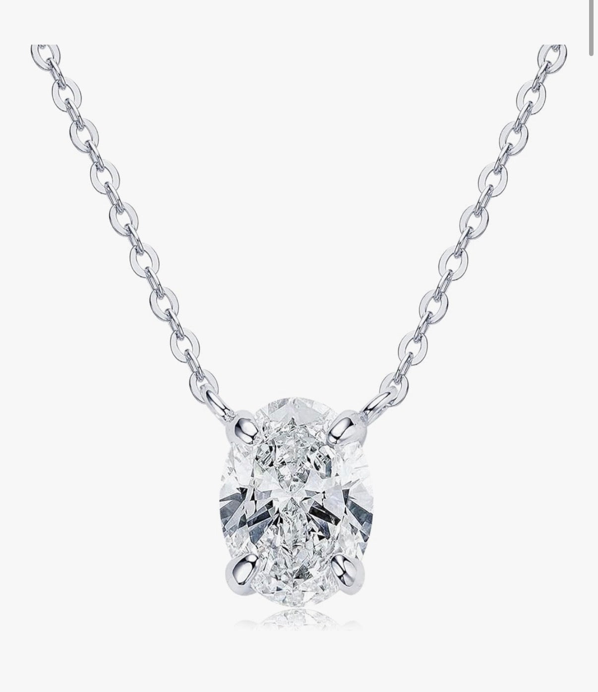 2ct Oval Moissanite Pendant Necklace, D Color VVS1 925 Sterling Silver Platinum