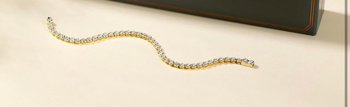 Moissanite Yellow Gold Tennis Bracelets for Women White Gold Plated 925 Sterling Silver Round Chain Sparkling 3mm Diamond VVS1 D Color Solitaire.
