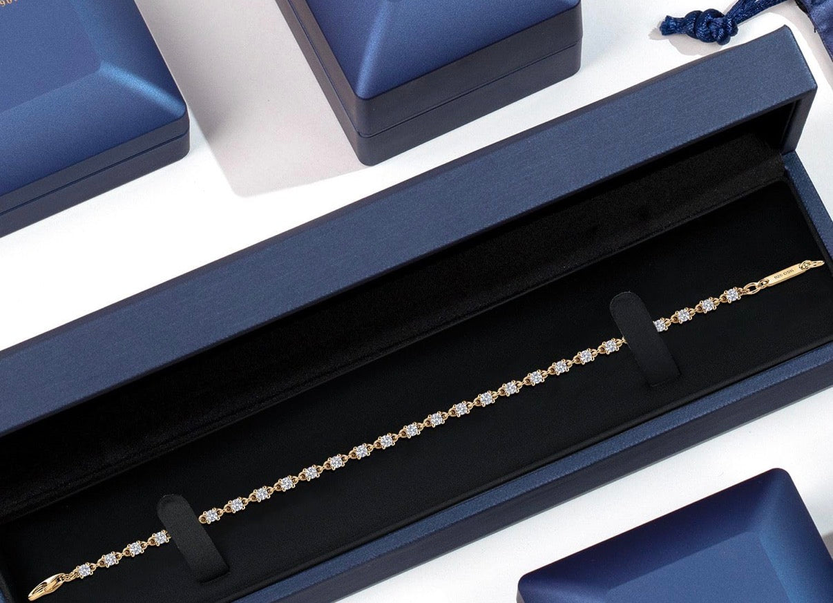 Moissanite Tennis Gold Tone Bracelet 925 Sterling Silver 1.76 Carat Round 2.5MM 7 Inch
