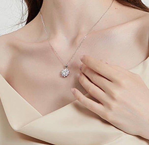 Sunflower Moissanite Pendant Necklace for Women 1CT Sterling Silver