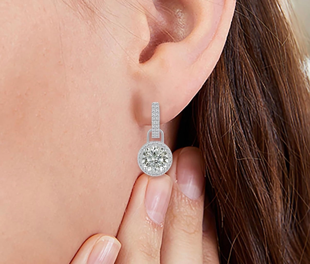 1 Carat Square Halo Style Moissanite 925 Sterling Silver Pendant Necklace Silver Earrings 18K White Gold Plated
