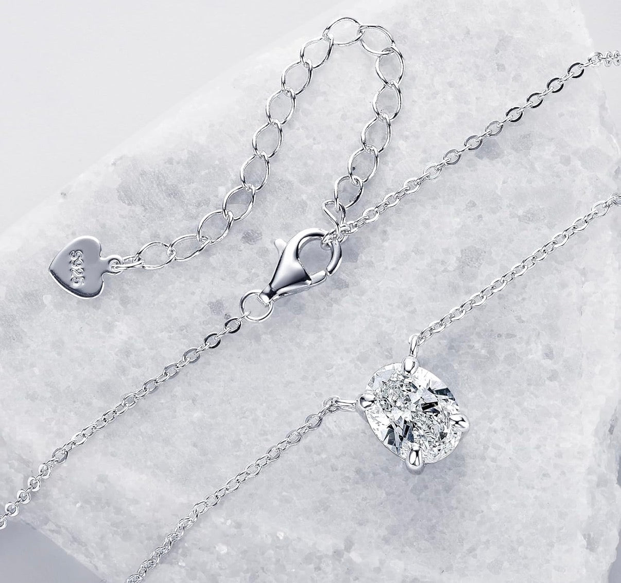 2ct Oval Moissanite Pendant Necklace, D Color VVS1 925 Sterling Silver Platinum