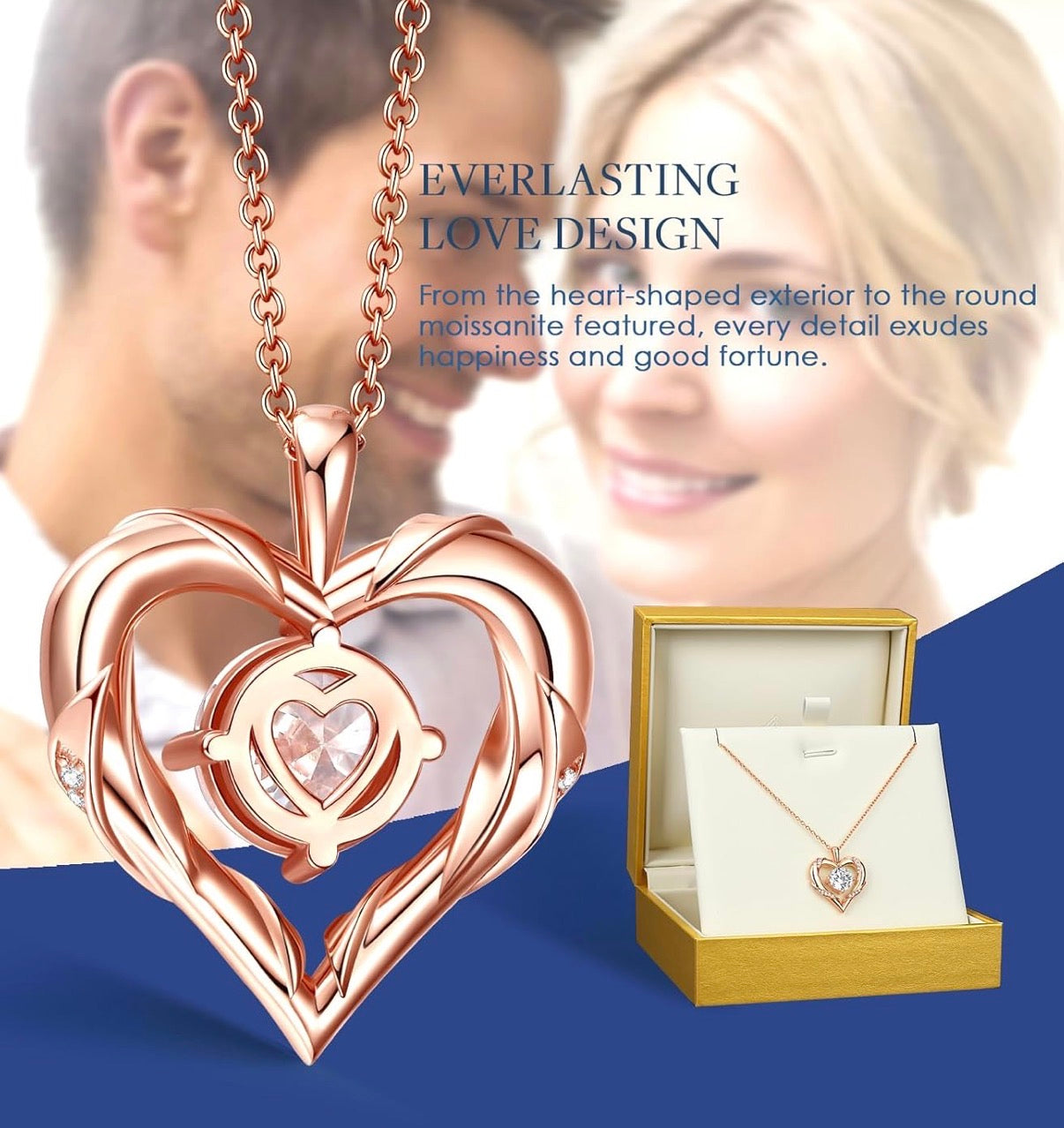 2 Ct Moissanite Heart Necklaces for Women, 18K Gold Plated Romantic Pendant 925 Sterling Silver Jewelry