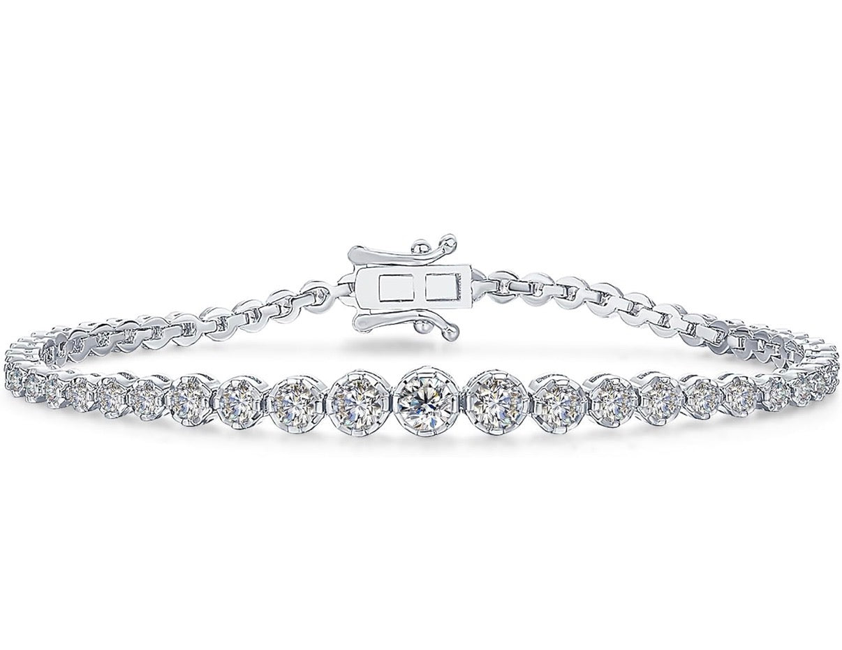 Moissanite Tennis Bracelets for Women - Total 3.17ct D Color VVS1 925 Sterling Silver Graduated 2.0-4.25mm Round Cut Moissanite Bracelet