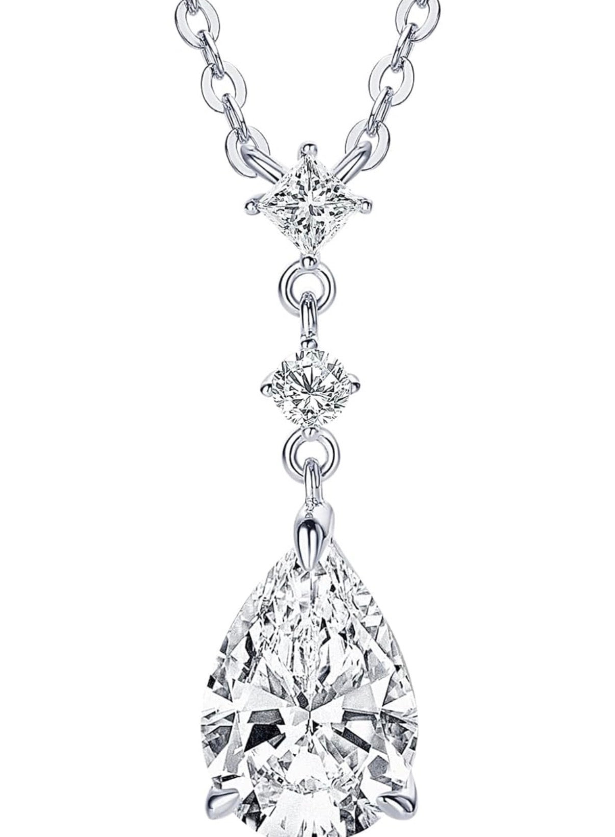 2CT Pear Cut Moissanite Pendant Necklace D Color VVS1 925 Sterling Silver Dainty Pendant.