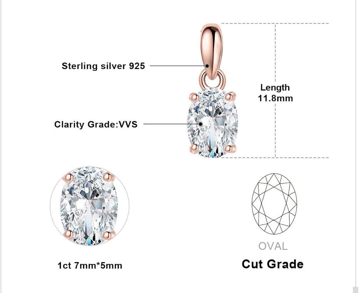 Oval Cut 1ct Moissanite Solitaire Pendant Necklace for Women, Simulated Diamond 925 Sterling Silver 14k White Gold Plated Necklaces for Her VVS D-F.