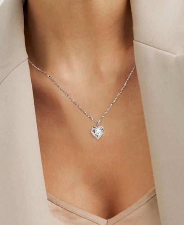 Moissanite Heart Necklace for Women, 0.3CT-1.0CT Lab Created Diamond with VVS1 Clarity D Color Moissanite Chain, White Gold Plated S925 Sterling Silver Necklace