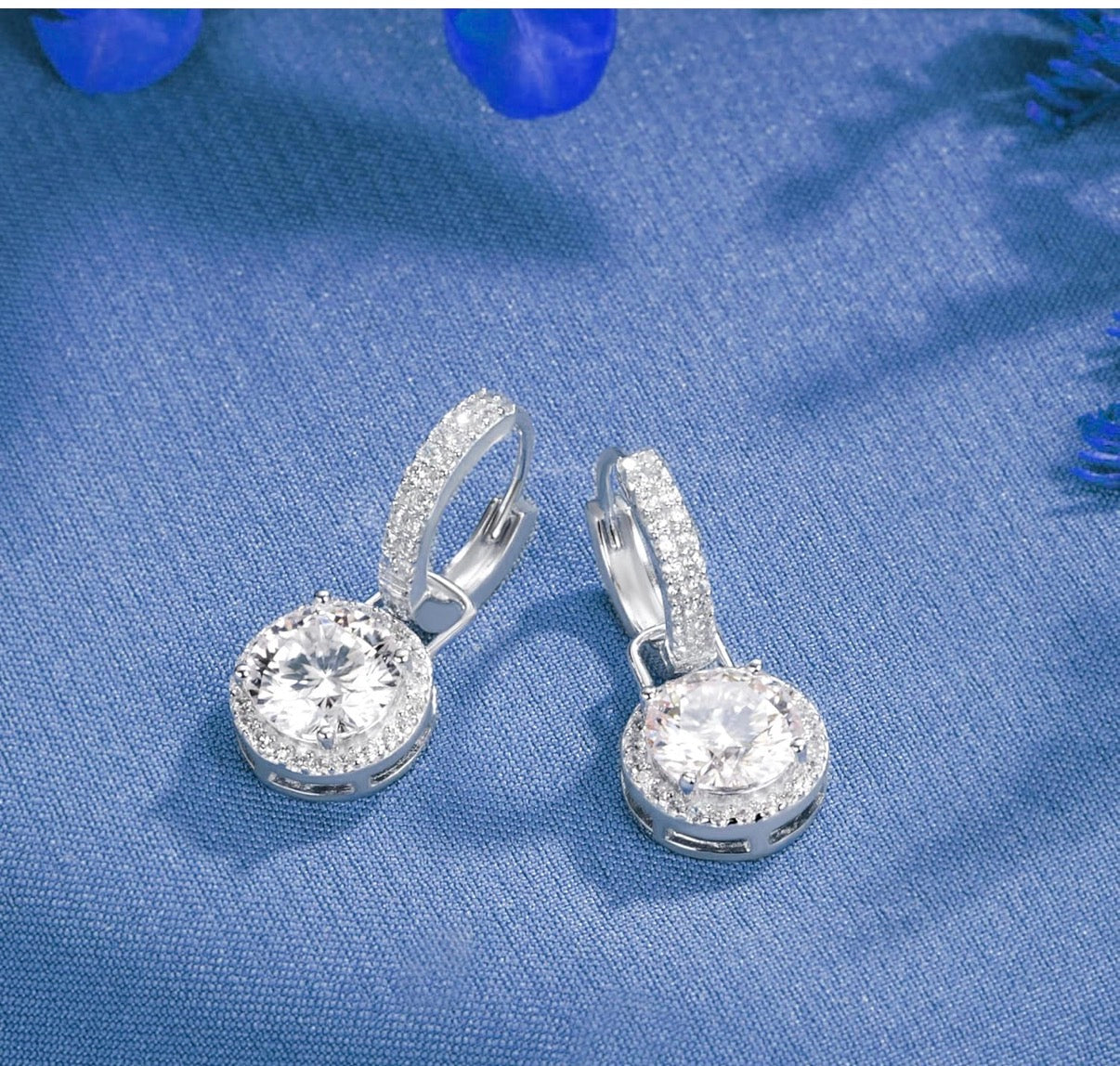 1 Carat Square Halo Style Moissanite 925 Sterling Silver Pendant Necklace Silver Earrings 18K White Gold Plated