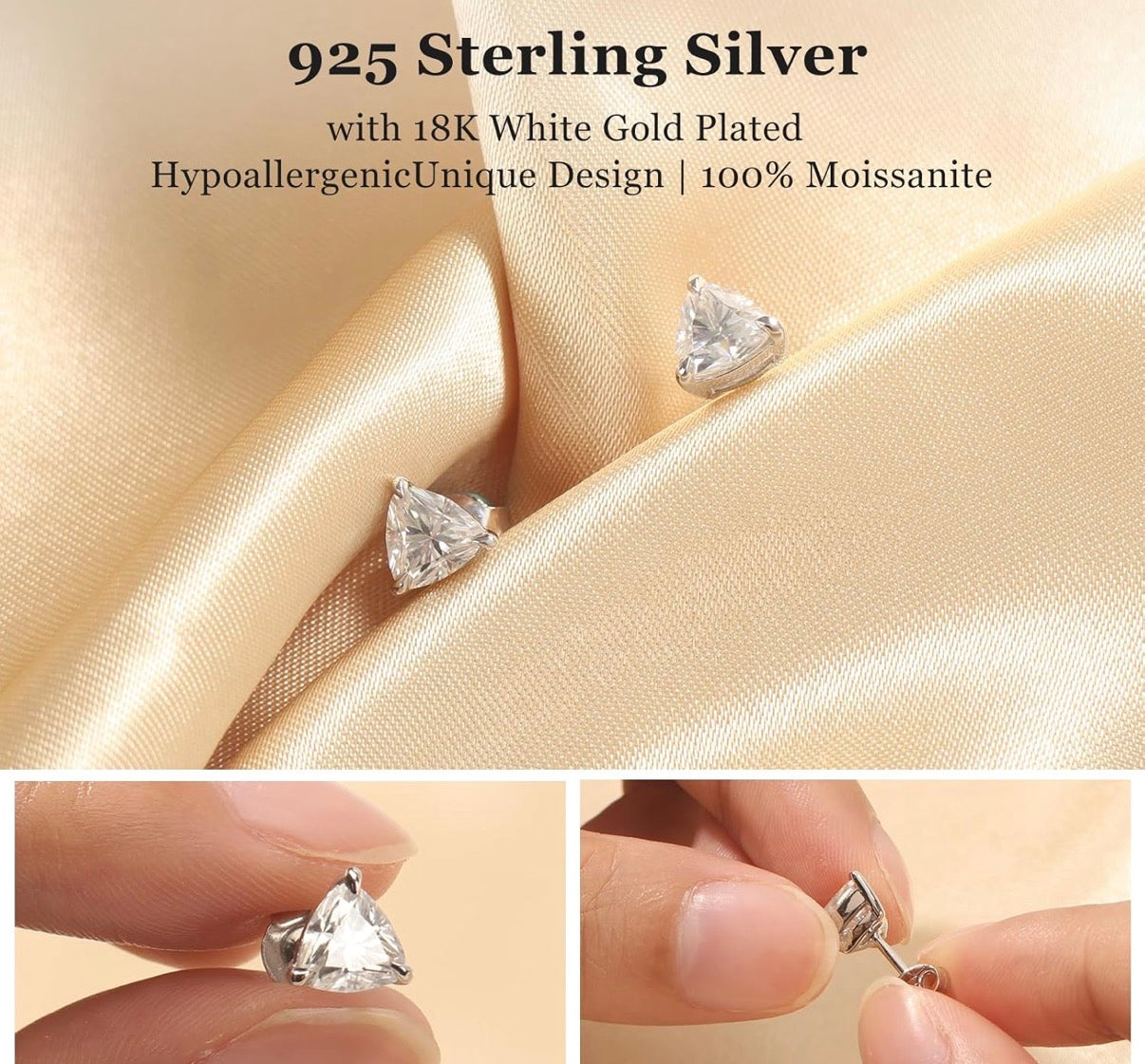 Moissanite Rectangle Earrings D Color VVS1 Clear Moissanite Earrings 18K Gold Plated 925 Sterling Silver