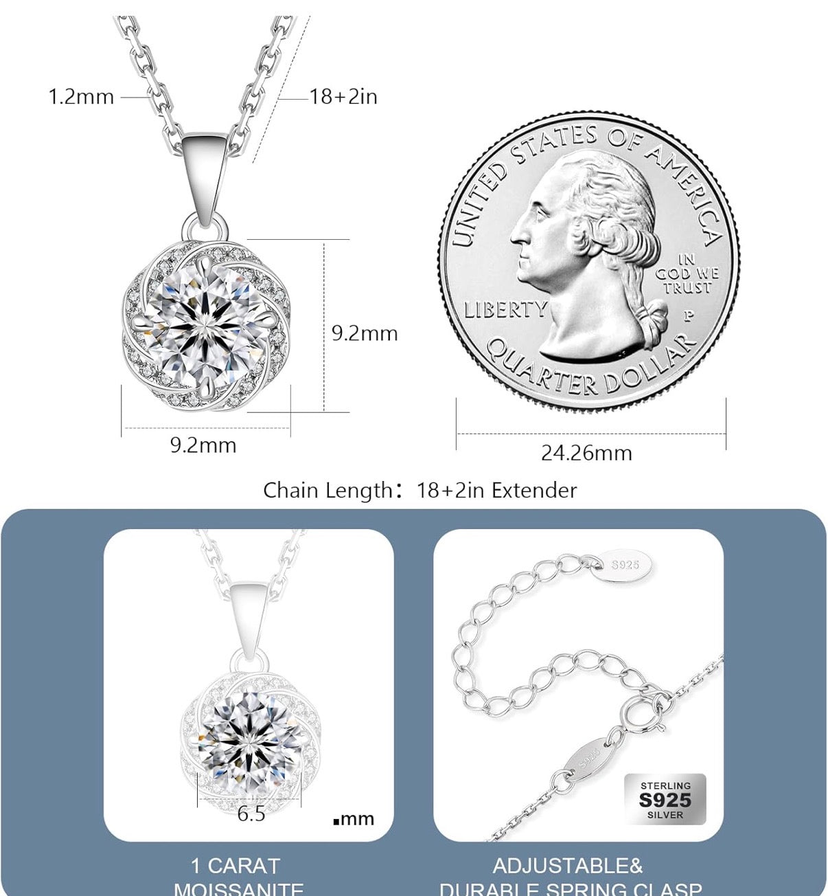 Moissanite Camellia Flower Necklace for Women, 0.3CT-1.0CT Lab Created Diamond with VVS1 Clarity D Color Moissanite Chain, White Gold Plated S925 Sterling Silver Necklace