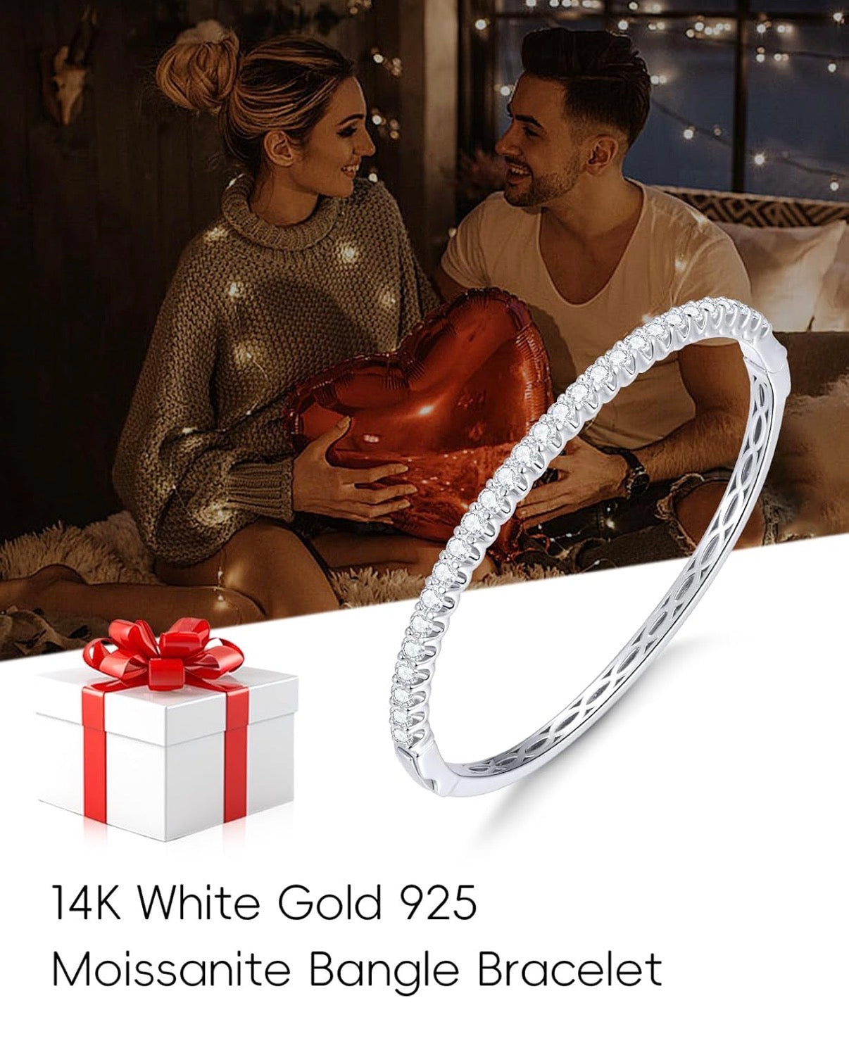 14K Gold Moissanite Bangle Bracelets for Women 2.7 Carats D Color VVS1 Clarity 3EX Cut S925 Sterling Silver.