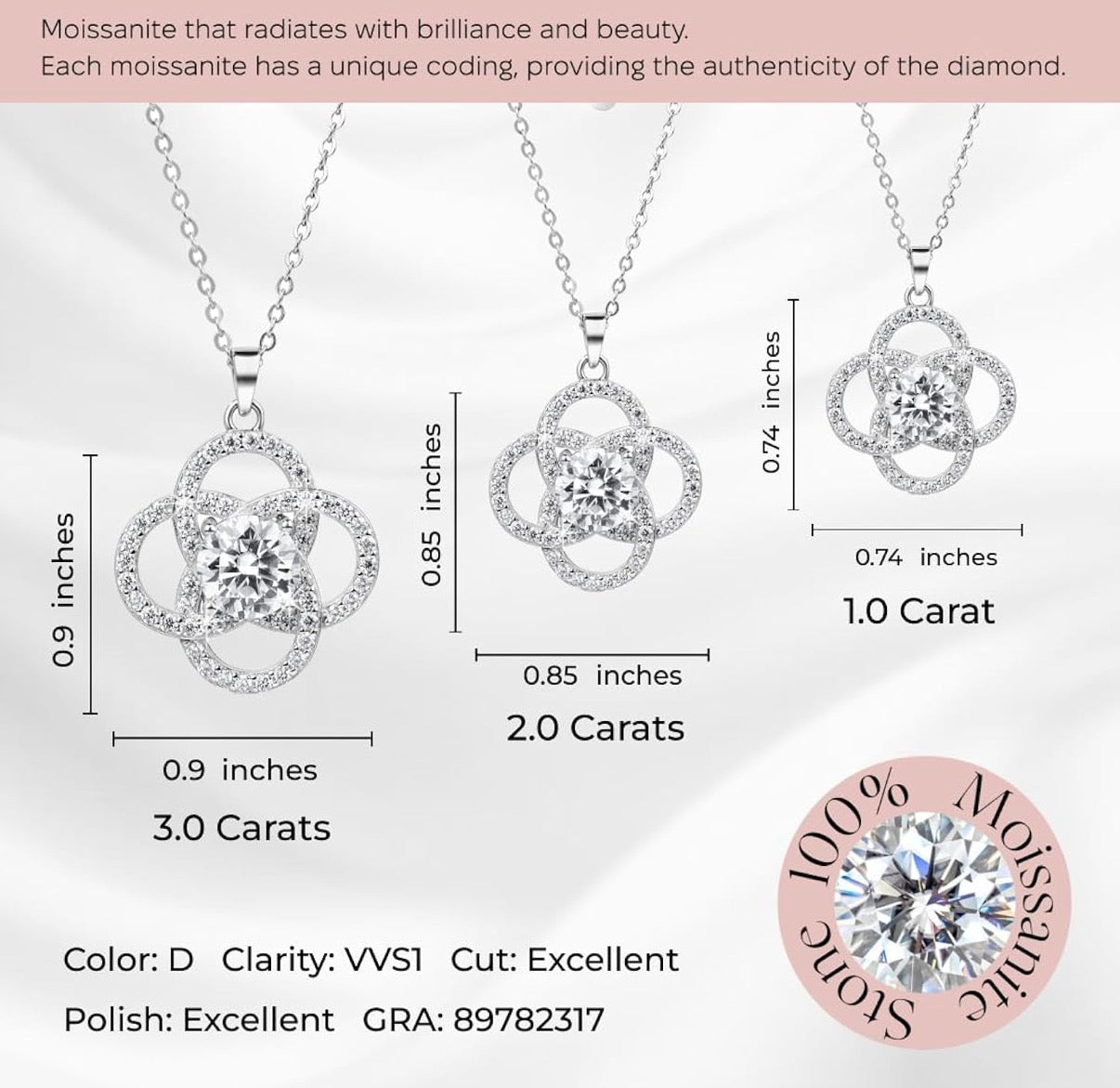 1 CT Moissanite Pendant Necklace 925 Sterling SilverInfinity Dainty