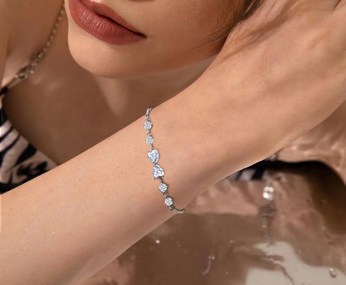 Heart Bracelet for Women 925 Sterling Silver Adjustable