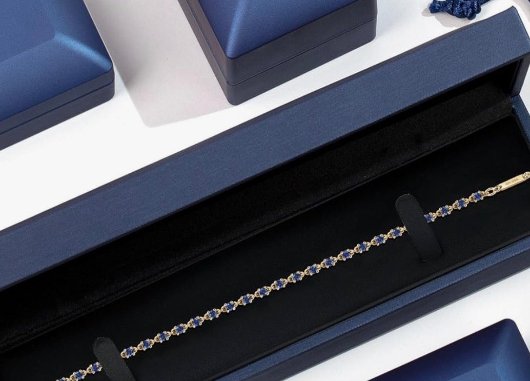 Blue Created Sapphire Tennis Gold Tone Bracelet 925 Sterling Silver 1.76 Carats 2.5MM Gemstone