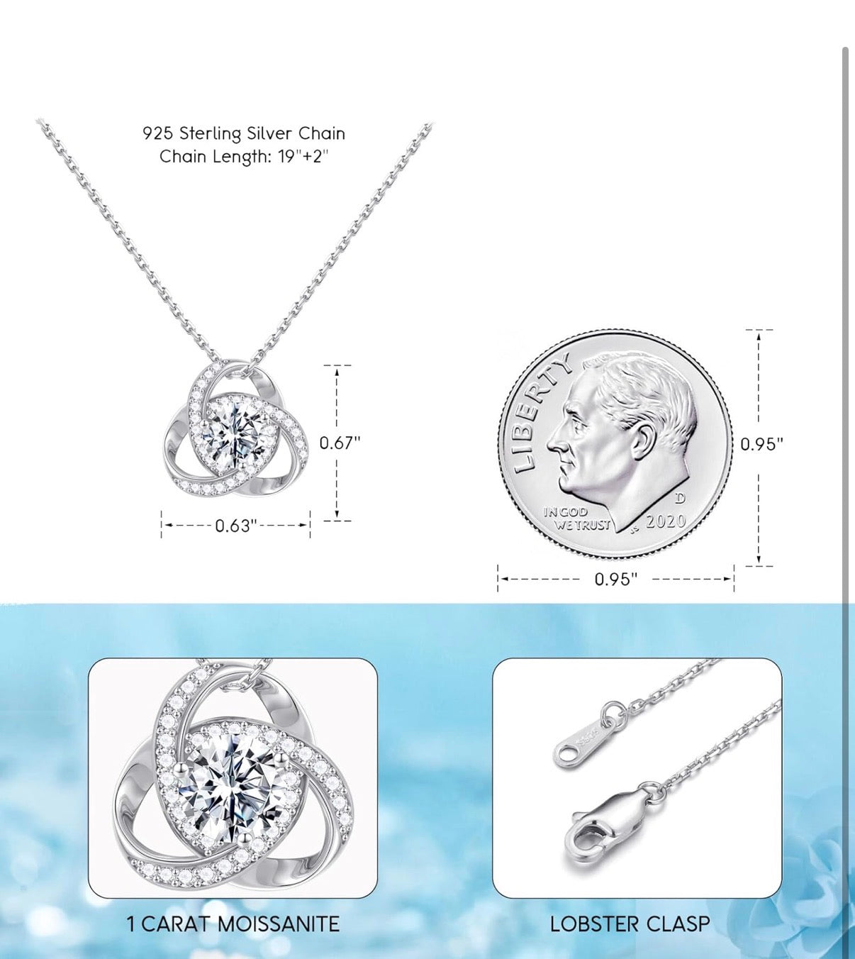 Love Knot Moissanite 1 Carat Necklace D Color VVS1 Clarity 925 Sterling Silver