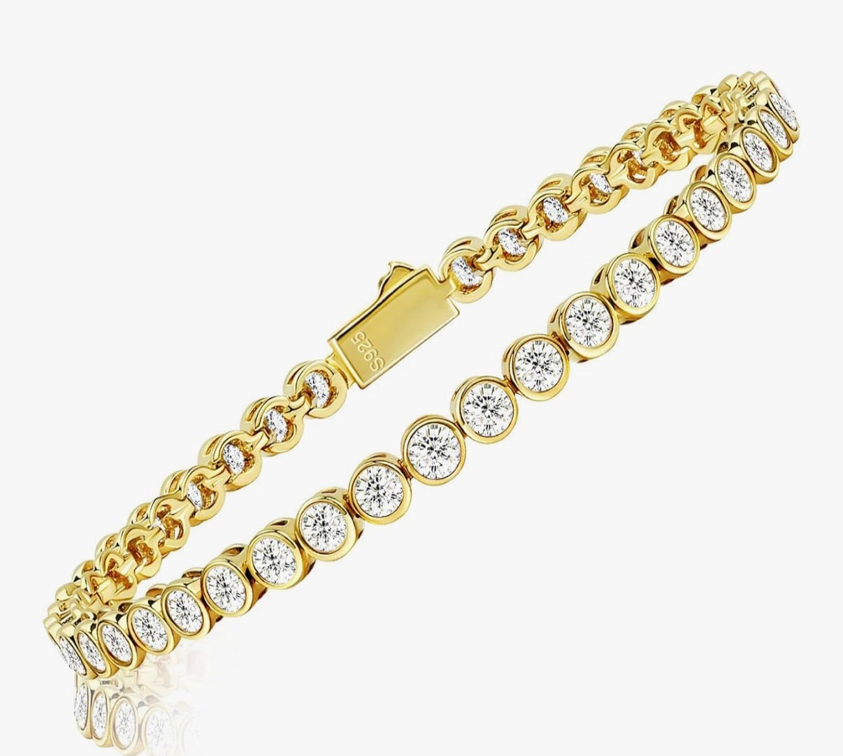 Moissanite Yellow Gold Tennis Bracelets for Women White Gold Plated 925 Sterling Silver Round Chain Sparkling 3mm Diamond VVS1 D Color Solitaire.