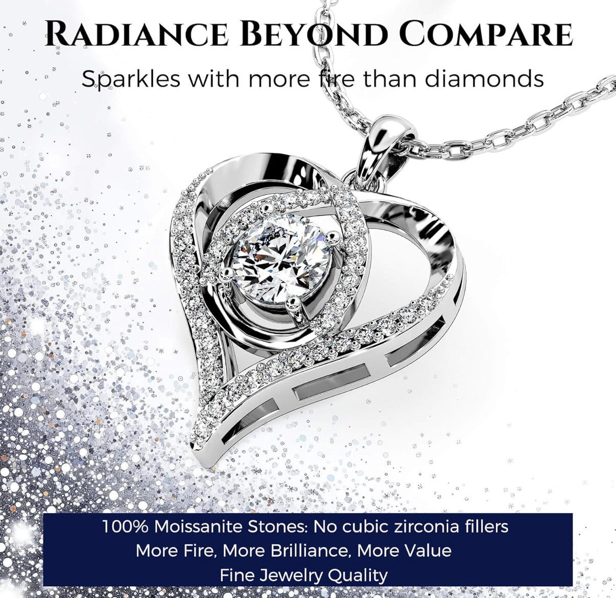 2.4 Ct Infinity Heart Classic Pendant Necklace Moissanite S925 Sterling Silver.