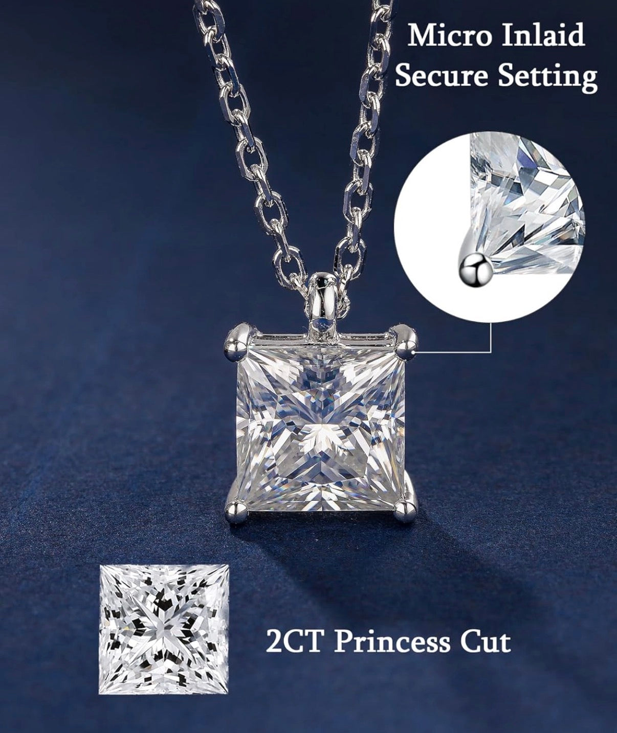 Moissanite Solitaire Pendant Necklaces for Women Sterling Silver with 18K White Gold Plated 1 Carat D Color VVS1 Clarity