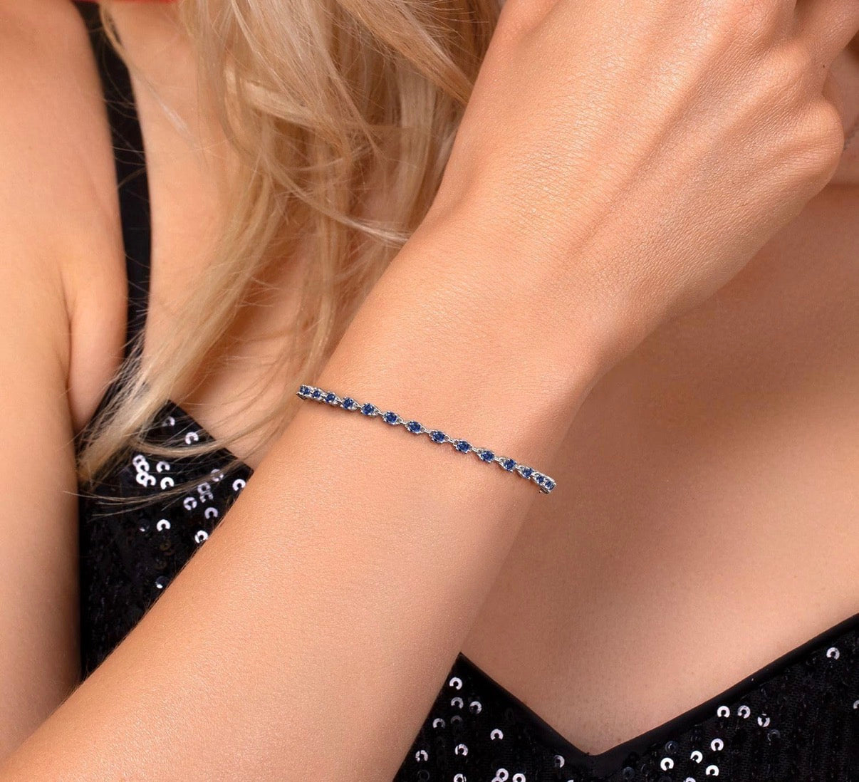 Blue Created Sapphire Tennis Bracelet 925 Sterling Silver 1.76 Carats 2.5MM Gemstone