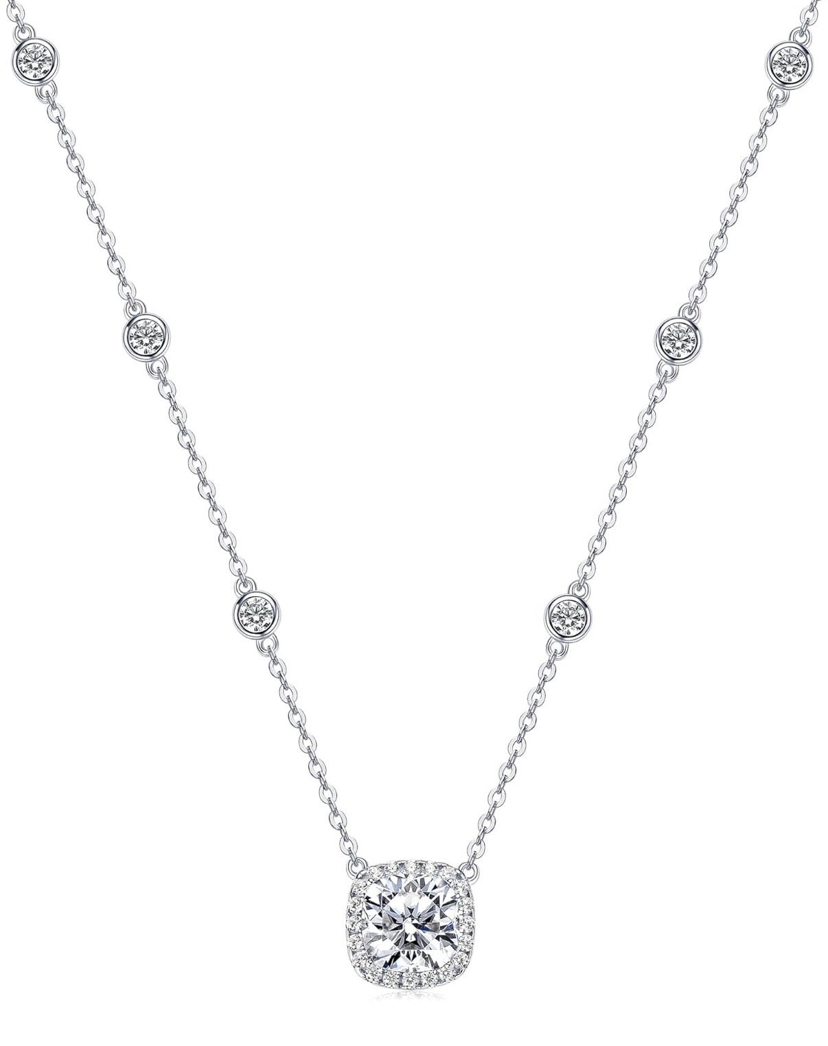 2.5CT Moissanite Pendant Necklace Cushion Cut D Color VVS1 925 Sterling Silver Halo Pendant.