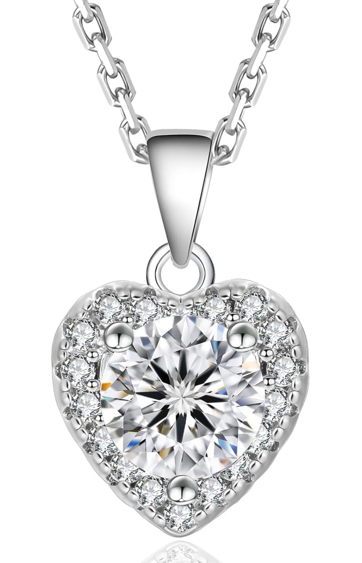 Moissanite Heart Necklace for Women, 0.3CT-1.0CT Lab Created Diamond with VVS1 Clarity D Color Moissanite Chain, White Gold Plated S925 Sterling Silver Necklace