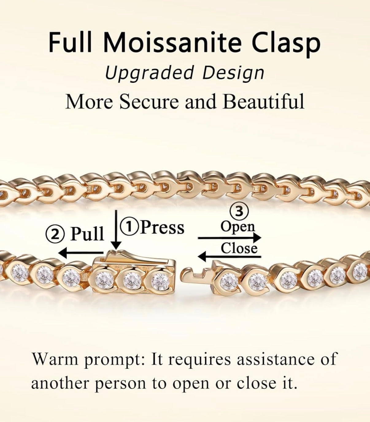 D Color VVS1 Clarity Moissanite Tennis Yellow Gold Bracelet 1.21 Carat Solid 925 Sterling Silver, 5.5-7.5inch