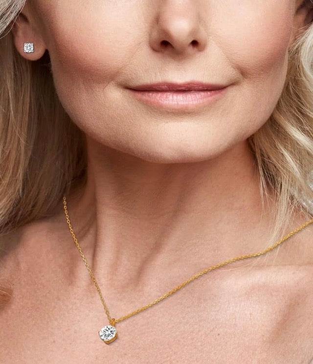 Moissanite Necklace and Earring Sets for Women White Gold Plated/S925 Sterling Silver Diamond Jewelry Sets 1CT Yellow Gold