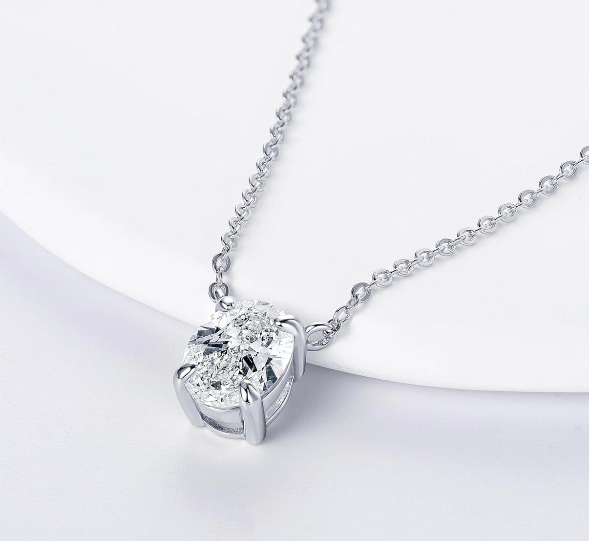 2ct Oval Moissanite Pendant Necklace, D Color VVS1 925 Sterling Silver Platinum