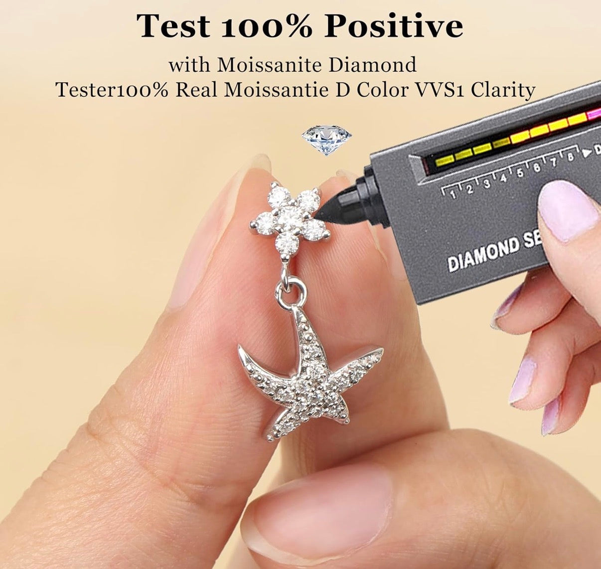 Moissanite StarFish Earrings D Color VVS1 Clear Moissanite Earrings 18K Gold Plated 925 Sterling Silver