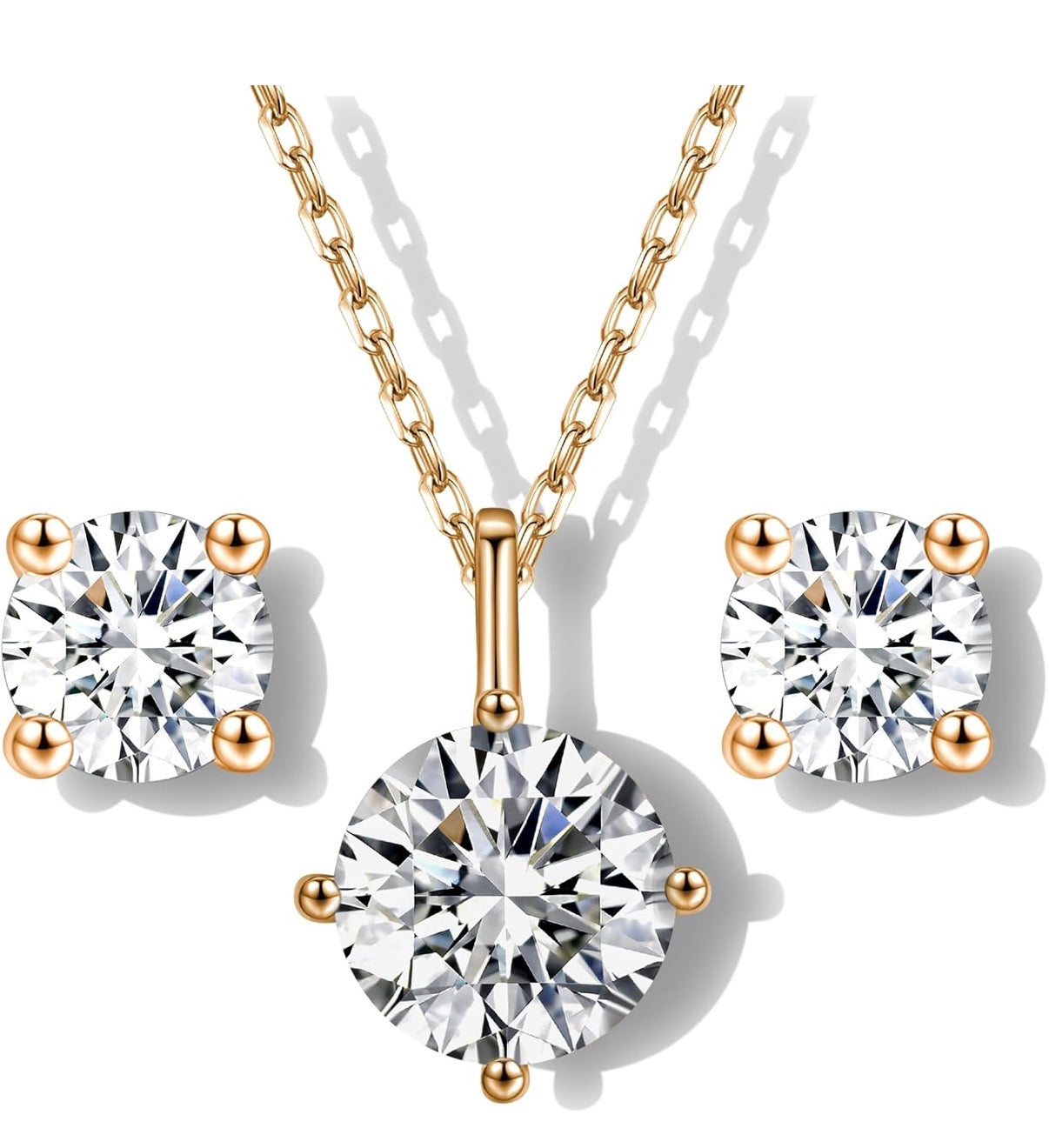Moissanite Necklace and Earring Sets for Women White Gold Plated/S925 Sterling Silver Diamond Jewelry Sets 1CT Yellow Gold