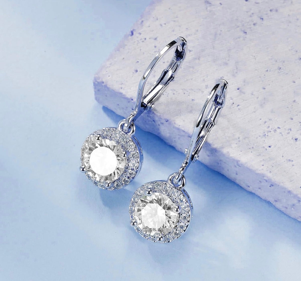 1 Carat Halo Pendant Moissanite 925 Sterling Silver Pendant Necklace Silver Earrings 18K White Gold Plated Jewelry Set