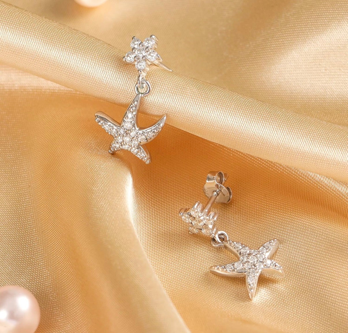 Moissanite StarFish Earrings D Color VVS1 Clear Moissanite Earrings 18K Gold Plated 925 Sterling Silver