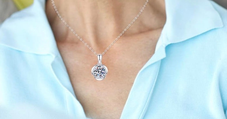 2 Carat Rose Moissanite Pendant Necklace with 925 Sterling Silver
