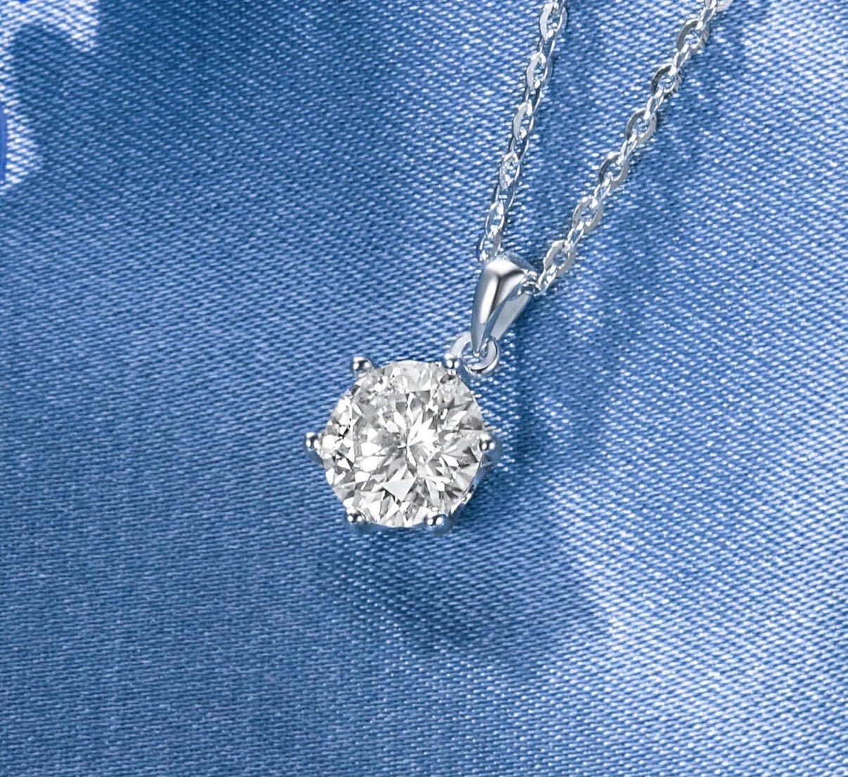 1 Carat Moissanite 925 Sterling Silver Pendant Necklace Silver Earrings 18K White Gold Plated Jewelry Set