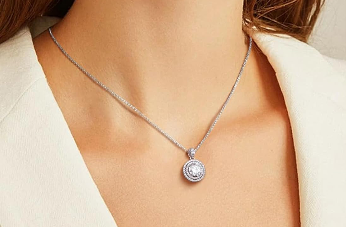 18K Gold Vermeil Imitation Necklace for 1 Ct Moissanite Sterling Silver .
