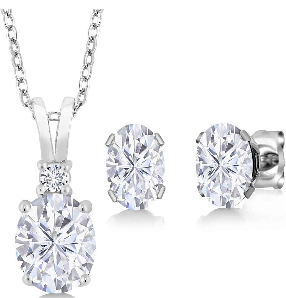 3.37 Carats Moissanite Pendant Necklace Earrings Set For Women 925 Sterling Silver .