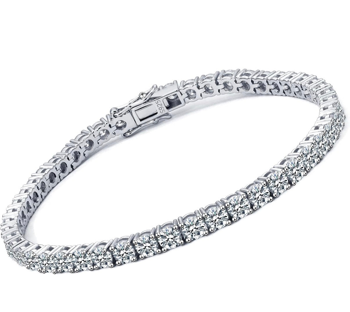 4MM Moissanite Tennis Bracelet for Women Round Cut D Color VVS1 | 18K White Gold Plated 925 Sterling Silver Size 6-7.5 Inch | GRA Certified