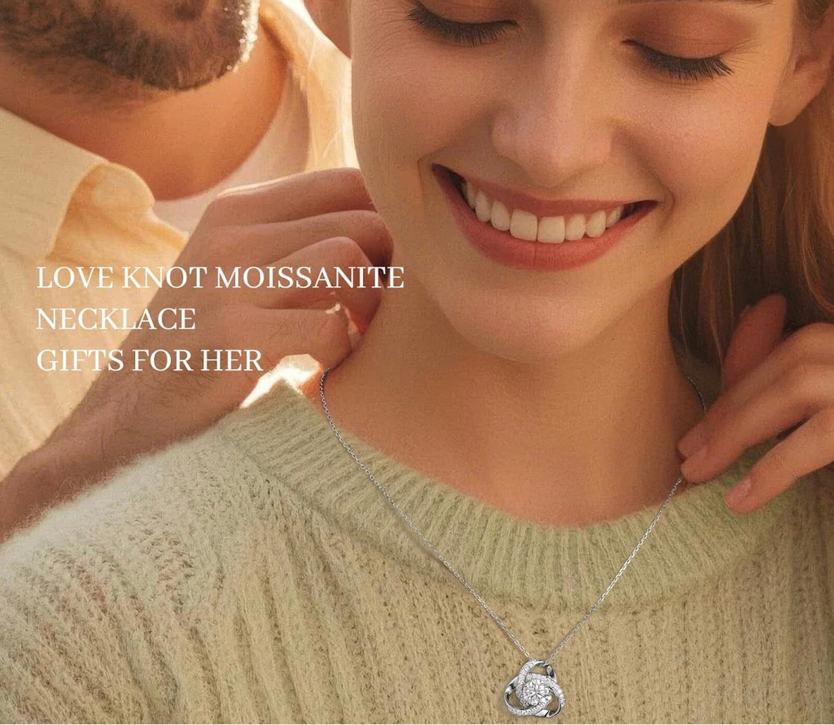 Love Knot Moissanite 1 Carat Necklace D Color VVS1 Clarity 925 Sterling Silver