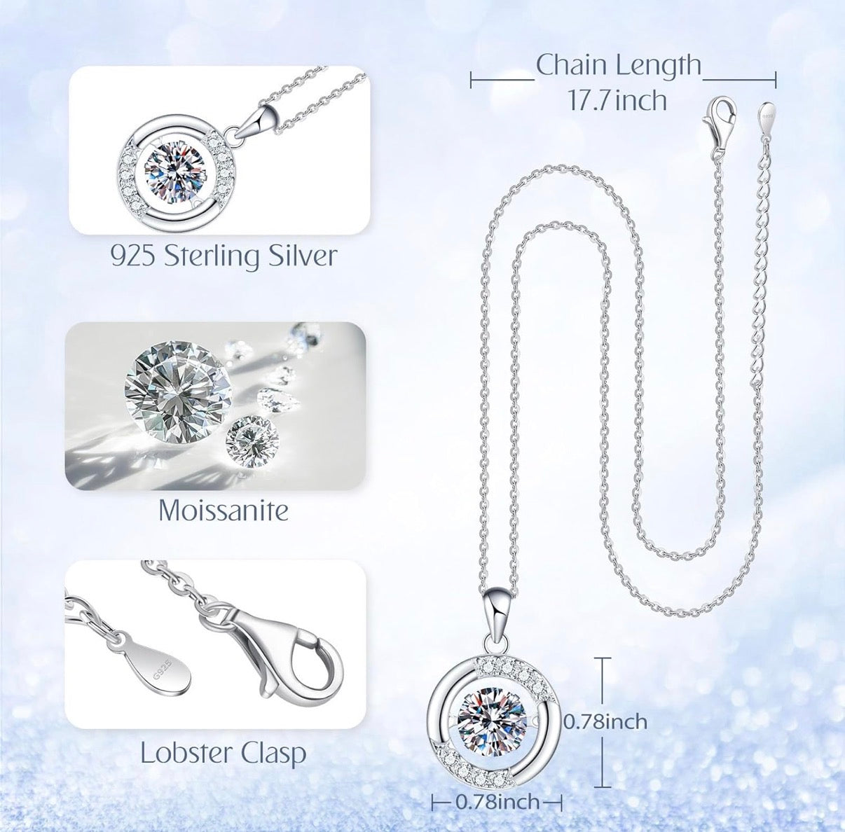 1 Carat Moissanite Halo Pendant Necklace Sterling Silver