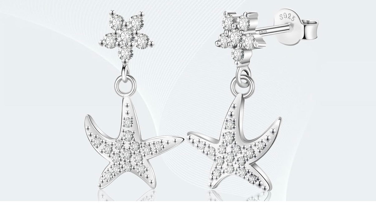Moissanite StarFish Earrings D Color VVS1 Clear Moissanite Earrings 18K Gold Plated 925 Sterling Silver