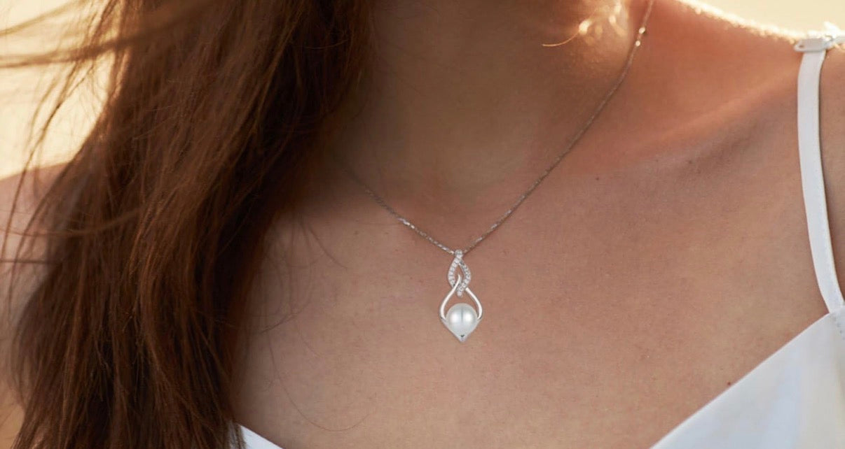 Infinity Pearl Pendant Necklace 925 Sterling Silver