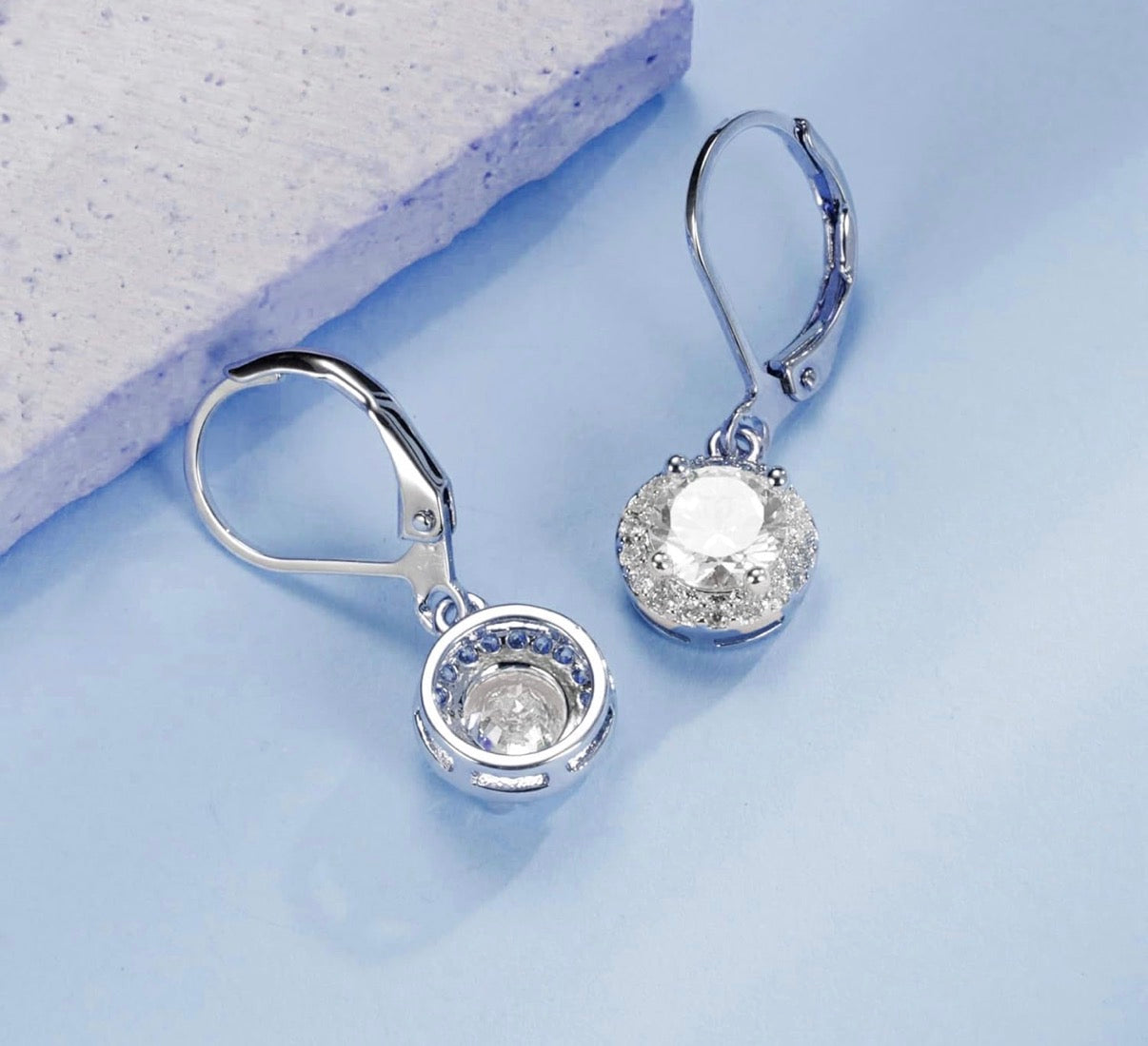 1 Carat Halo Pendant Moissanite 925 Sterling Silver Pendant Necklace Silver Earrings 18K White Gold Plated Jewelry Set