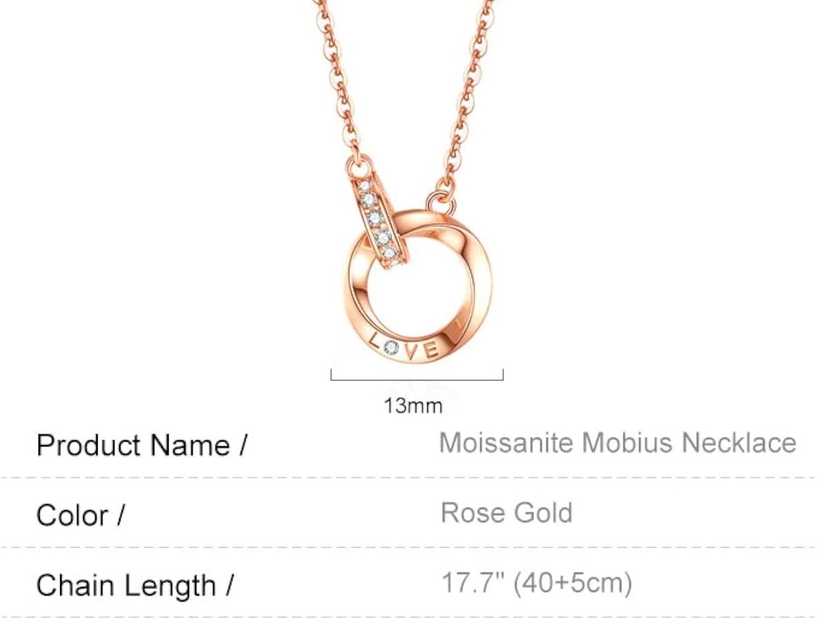 18k Gold Mobius Ring Necklace, Moissanite Love Necklace.